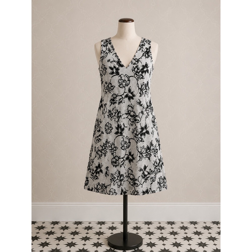 Press Dress V Neck Sleeveless Dress w/Floral Print stretchy cotton, Size XL